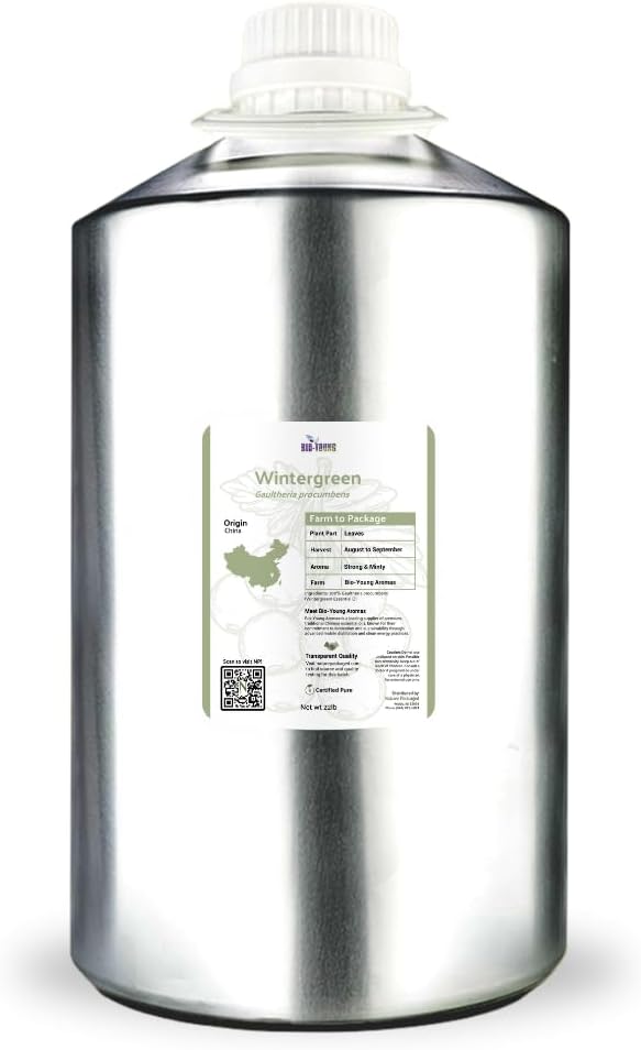 Wintergreen Essential Oil - Direct from Bio-Young Aromas China - Steam Distilled - Aceite de Gaulteria for Aromatherapy, Massage, Diffuser, DIY Candle and Soap Making - 22lbs