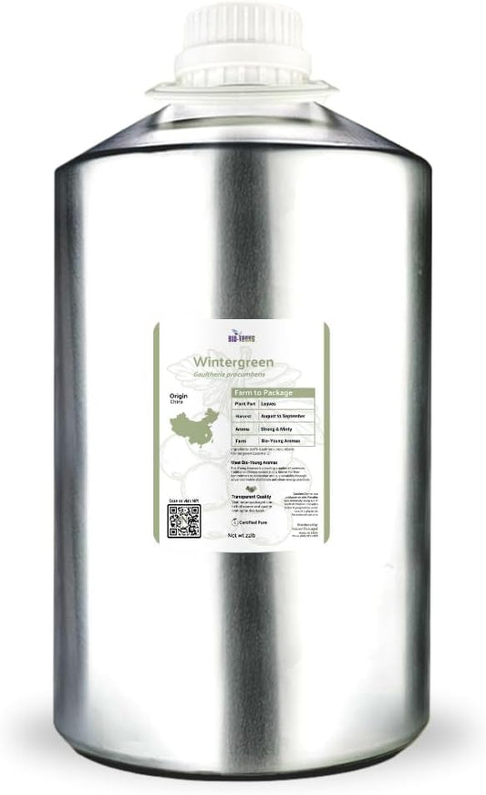 Wintergreen Essential Oil - Direct from Bio-Young Aromas China - Steam Distilled - Aceite de Gaulteria for Aromatherapy, Massage, Diffuser, DIY Candle and Soap Making - 22lbs