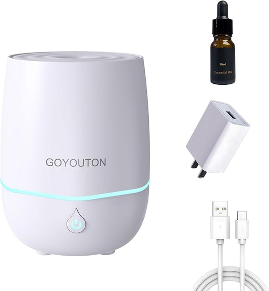 Essential Oil Diffuser, 200ML Diffusers for Home Scent Aromatherapy Diffuser Air Desk Humidifier Oil Diffuser romfor Bedroom Room Office with 7 Color LED Lights Quiet Waterless Auto Shuts-off (White)