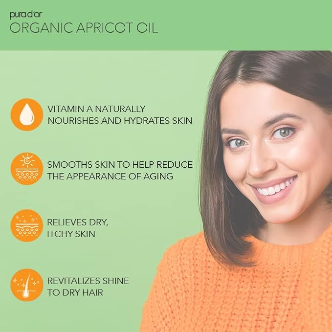 PURA D'OR ORGANIC Apricot Kernel Oil (16 Oz) 100% Pure & Natural USDA Certified Cold Pressed Carrier Oil - Antioxidant & Vitamin E Rich Moisturizer for Natural Glow & Softness - Face, Skin & Hair