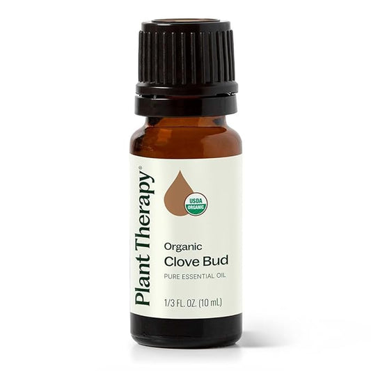 Plant Therapy Organic Clove Bud Essential Oil, 10 mL (1/3 oz), 100% Pure and Undiluted, USDA Certified Organic, Fresh and Spicy Scent, Great for Aromatherapy