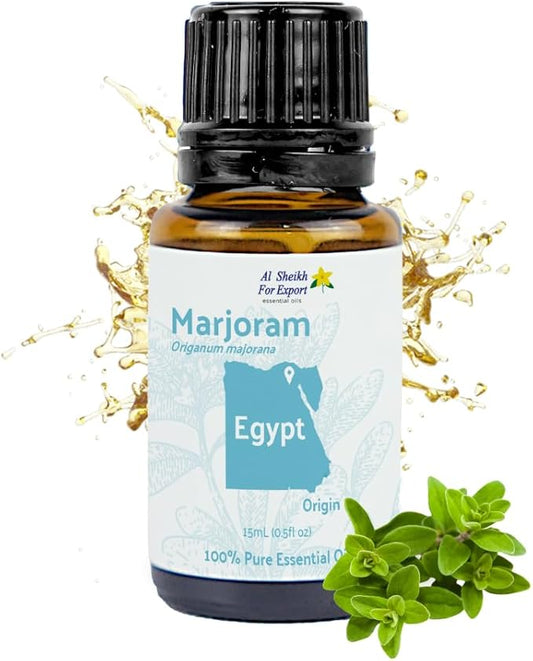 Marjoram Essential Oil - Direct from Al Sheikh for Export Egypt - Steam Distilled - Aceite de Mejorana for Aromatherapy, Massage, Diffuser, DIY Candle and Soap Making - 15ml