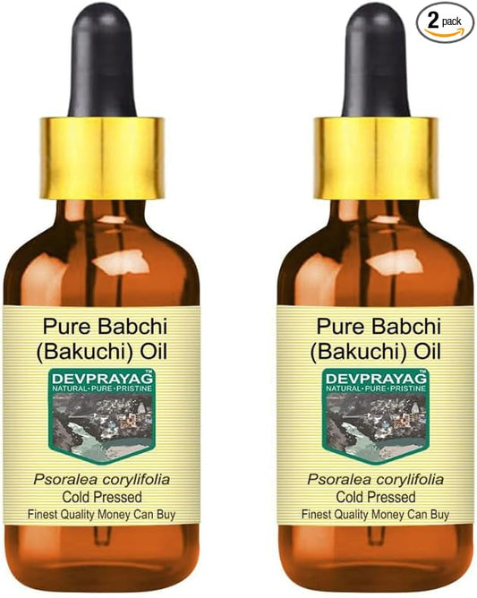 DEVPRAYAG Babchi (Bakuchi) Oil (Psoralea corylifolia) with Glass Dropper | Cold Pressed | Pure | for Diluting Essential Oils | Skin & Massage | Non-Sticky | Lightweight | Unisex | 30ml X 2 (2 oz)