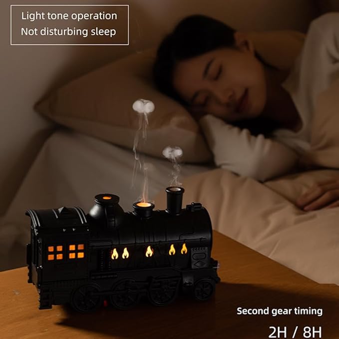 Essential Oil Train Diffuser, Vintage Steam Train Humidifier, Christmas Train Aroma Diffuser, Dual Mist Outlets Cool Mist Quiet Aromatherapy Diffuser with Remote Control, Auto-Off (Black)