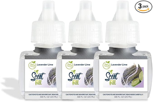 Scent Fill 100% Natural Lavender Lime Plug in Air Freshener, Scented Oil Refills, 3 Refills