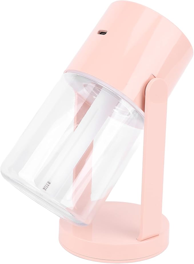 Small Cool Mist Humidifiers Low Noise with Night Light, Mini Desk Humidifier Shaking Head, Portable Humidifiers for Travel Car Office Home Indoor Bedroom, White Pink (Pinkish)