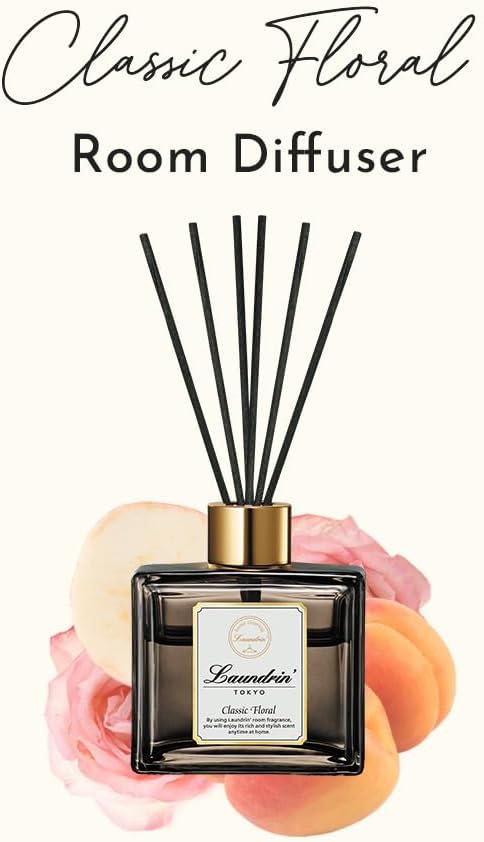 Laundrin Room Diffuser for Home - Scent Diffuser for Home, Freshener and Shelf Decor - Elegant Home Fragrance, Ideal Reed Diffusers for Office, and Living Area - 80ml, Classic Floral