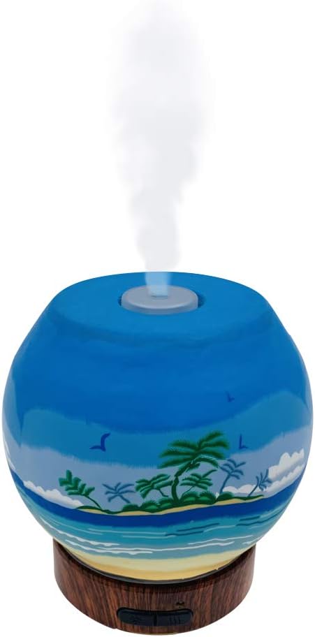 Essential Oil Diffuser Ultrasonic Handcrafted 120ml Aroma Essential Oil Cool Mist Humidifier with Adjustable Mist Mode, Auto Shut-Off and 7 Color LED Lights Changing (Tropical Beach)