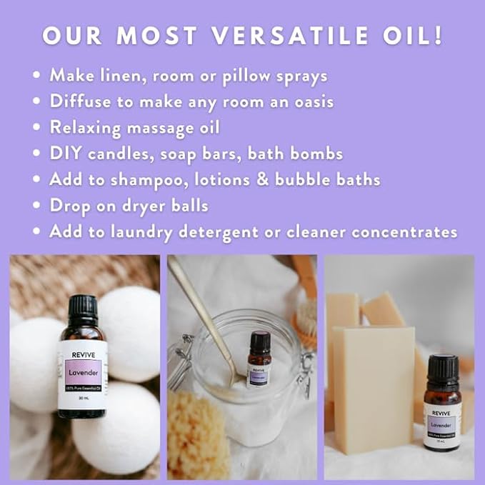 Lavender Essential Oil 30mL by Revive Essential Oils - 100% Pure Therapeutic Grade, for Diffuser, Humidifier, Massage, Aromatherapy, Skin & Hair Care