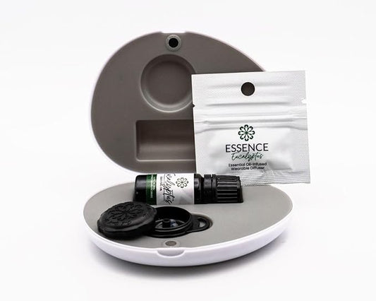 Essence Pearl Travel Case | Eucalyptus Essential Oil | Aromatherapy Nasal Diffuser & Essential Oil Carrying Case | Refreshing Eucalyptus Scent | Travel-Friendly Kit | Black Pod