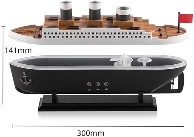 Essential Oil Diffuser, 250ml Ship Modelling Aromatherapy Ship Oil Diffuser Cool Mist Humidifier with Remote Control, for Home Office(Black)