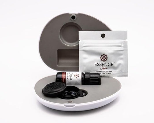 Essence Pearl Travel Case | Coffee Essential Oil | Aromatherapy Nasal Diffuser & Essential Oil Carrying Case | Invigorating Coffee & Coconut Blend | Travel-Friendly Kit | Black Pod