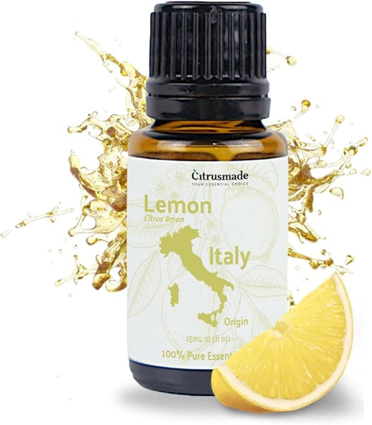 Lemon Essential Oil - Direct from Citrusmade Southern Italy - Cold Pressed - Aceite de Limón for Aromatherapy, Massage, Diffuser, DIY Candle and Soap Making - 15ml