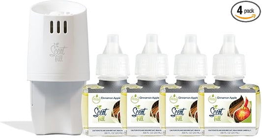 Scent Fill Cinnamon Apple Plug in Air Freshener, Scented Oil Refills, 4 Refills + Diffuser