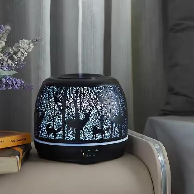 Large Essential Oil Aromatherapy Diffuser for Home Bedroom Metal Hollow Decorative Room Ultrasonic Air Scent Mist Aroma Diffuser 500ML Defusers -Deer