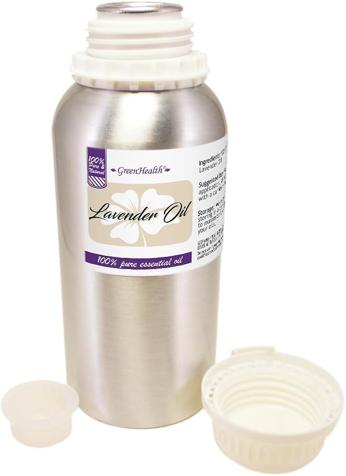 2 Bottles – GreenHealth Lavender Essential Oil – 16 fl oz Each (32 fl oz Total) – 100% Pure & Uncut – Aluminum Bottles – Bulk Lavender Oil for Diffuser, Aromatherapy, Soap Making & Candles (Pack of 2)