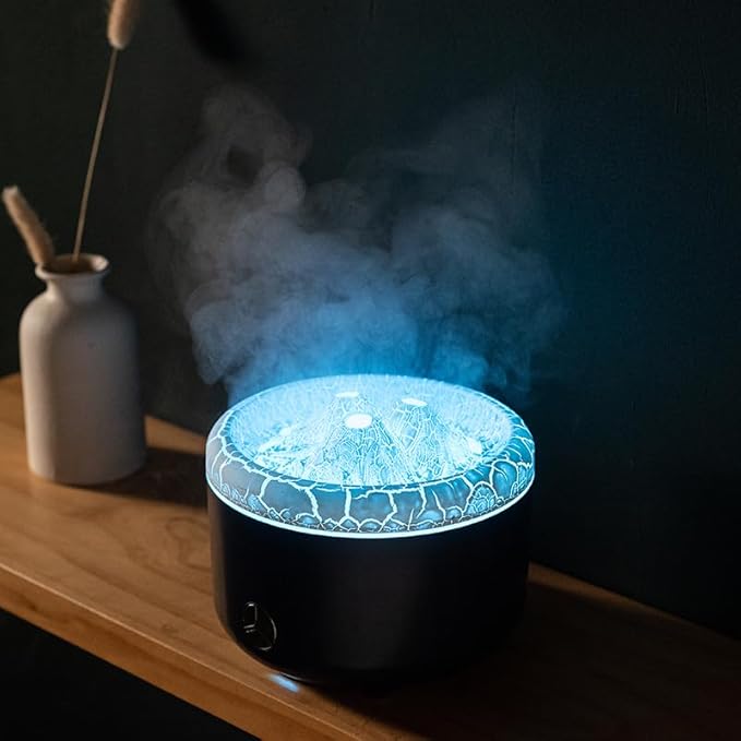500ML Volcano Flame Diffuser,Essential Oil Diffusers for Home,Decorative Bedroom Aromatherapy Scent Air Diffuser Ultrasonic Aroma Defusers（Black）