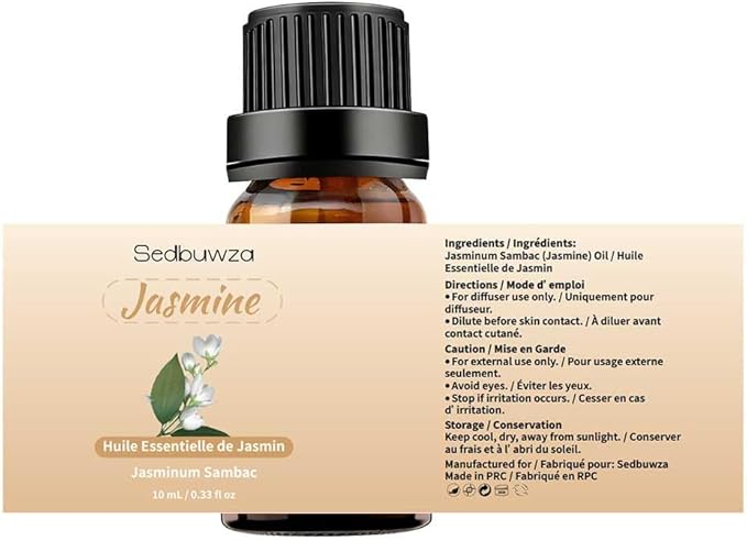 Sedbuwza Sandalwood Jasmine Essential Oil Set, Sandalwood Fragrance Oil Jasmine Scent Oil Set for Diffuser, Aromatherapy, Massage, Soap, Candle Making 2 x 10 ml