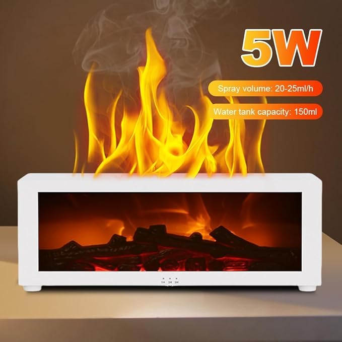 Fireplace Diffuser for Essential Oils Fireplace Humidifier with Remote 7 Colours Wall Mini Fireplace Aromatherapy Humidifier Diffuser Flame Diffuser with Remote Control, Timer, Auto-Off (White)