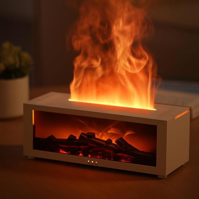 Fireplace Diffuser for Essential Oils Fireplace Humidifier with Remote 7 Colours Wall Mini Fireplace Aromatherapy Humidifier Diffuser Flame Diffuser with Remote Control, Timer, Auto-Off (White)
