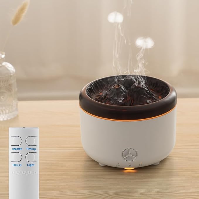 500ML Volcano Flame Diffuser,Essential Oil Diffusers for Home,Decorative Bedroom Aromatherapy Scent Air Diffuser Ultrasonic Aroma Defusers（White）