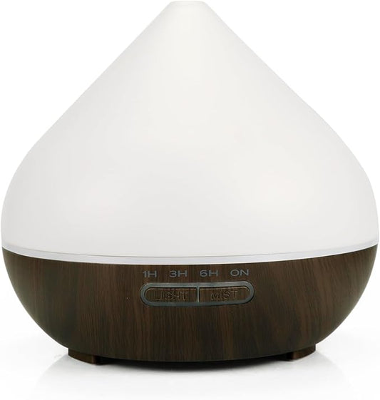 Essential Oil Diffuser, Wood Ultrasonic Cool Mist Humidifier, Ambient Night Light, 400ml Waterless Auto-Off, for Home,Bedroom,Office (Dark Wood)