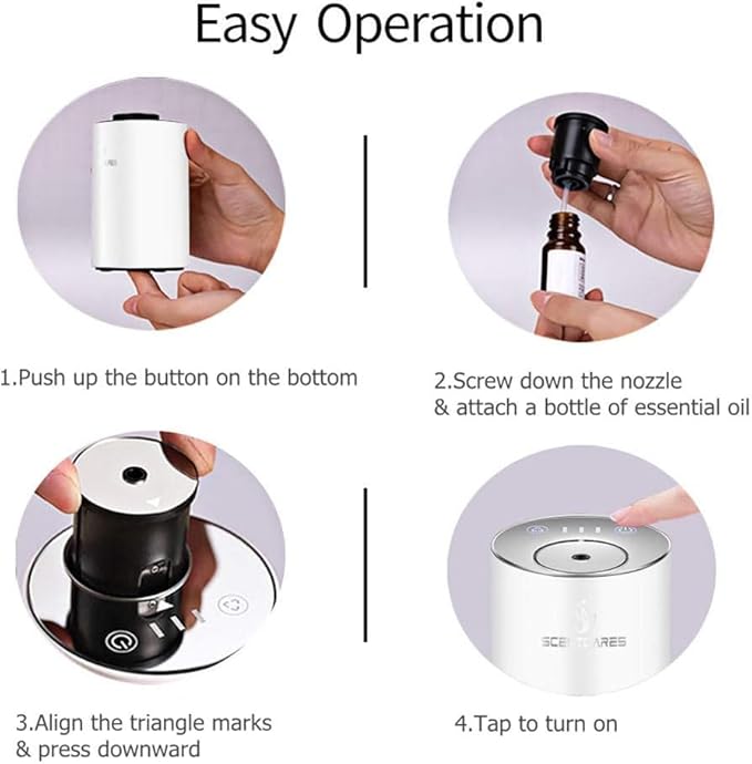 Sentiment Diffuser, Waterless Diffusers for Essential Oils - Diffusers for Home, No Water & Portable & Smart & Cordless Design, for Cold Mist (White)