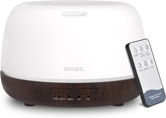 SEEDSEEL 300ML Essential Oil Diffuser, Small Aromatherapy Diffuser with Remote Control, 7-Color LED Light,4 Timer, Quiet,Auto-Off, Easy to Use,for Home,Bedroom,Office