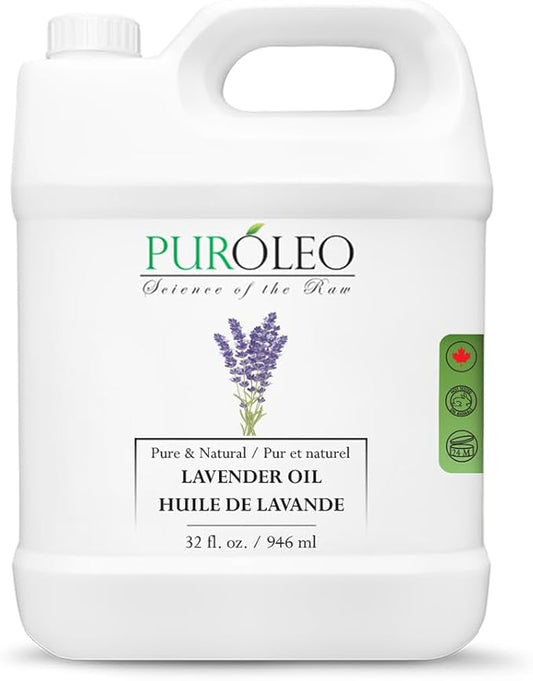 PUROLEO Lavender Essential Oil 32 Fl Oz/946 ML (Packed in Canada) 100% Pure Natural Undiluted for Aromatherapy, Aromatherapy Oil for Sleep, Relaxation Bulgaria France Oil Diffuser