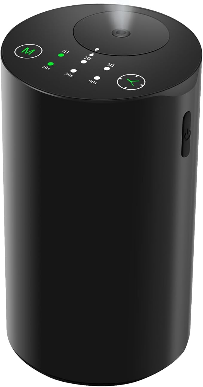 Waterless Essential Oil Diffuser, 7 Colors LED Light, Battery Powered Mini Scent Air Machine, Aromatherapy Mist Diffuser for Home Room Car Office，Black Aluminum Alloy (Black)
