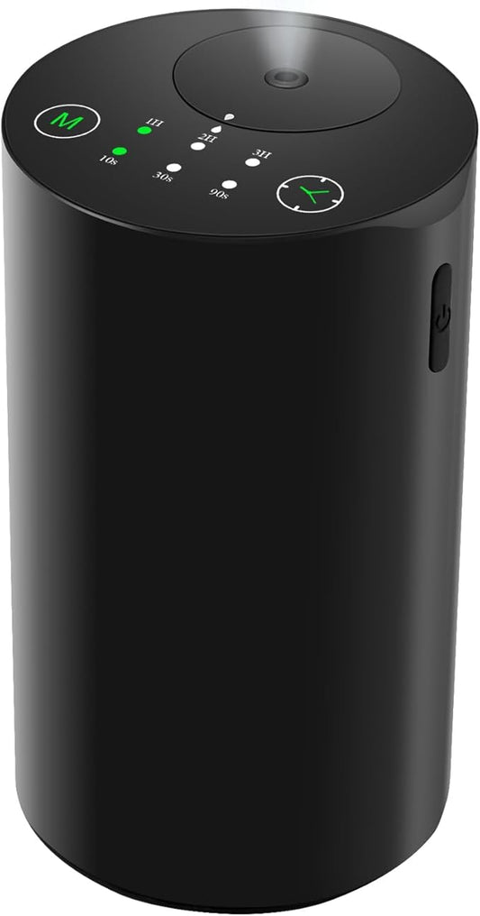Waterless Essential Oil Diffuser, 7 Colors LED Light, Battery Powered Mini Scent Air Machine, Aromatherapy Mist Diffuser for Home Room Car Office，Black Aluminum Alloy (Black)