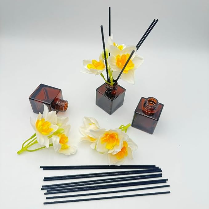 Empty Reed Diffuser Bottle and Black Reed Diffuser Sticks Refill Set for Bathroom Hotel Home Decoration (3, Brown, 50ml)