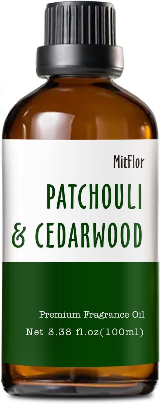 Patchouli & Cedarwood Fragrance Oil, 100ML Premium Fragrance Oil for Soap & Candle Making, MitFlor Single Scented Oil for Diffuser, Masculine Home Fragrance