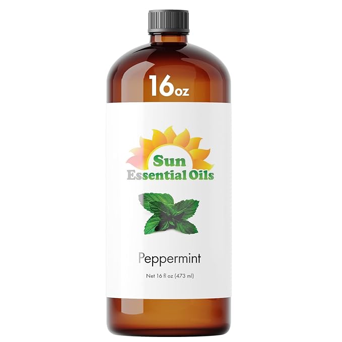 Sun Essential Oils - Peppermint Essential Oil (16 oz Bulk) for Diffuser, Humidifier, Skin & Aromatherapy Body Massage, Candle & Soap Making for Home