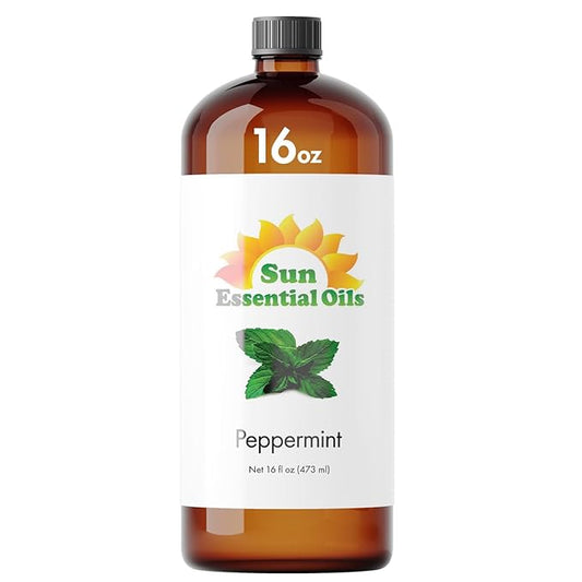 Sun Essential Oils - Peppermint Essential Oil (16 oz Bulk) for Diffuser, Humidifier, Skin & Aromatherapy Body Massage, Candle & Soap Making for Home