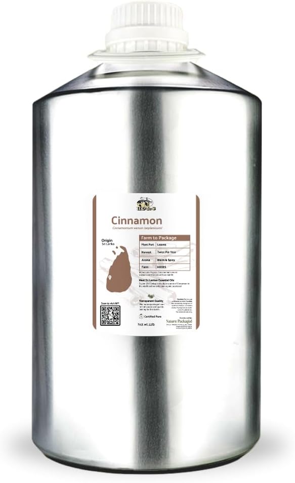 Cinnamon Essential Oil - Direct from Sri Lankan Essential Oils - 100% Pure - Natural Aceite de Canela for Aromatherapy & Wellness - Premium Grade (22lbs)