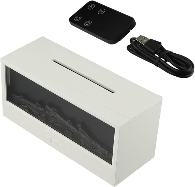 3D Flame Fireplace Aroma Diffuser with Remote, 150ml Humidifier for Essential Oils, Quiet Mist Maker with Dual Light Modes for Home Office(White)