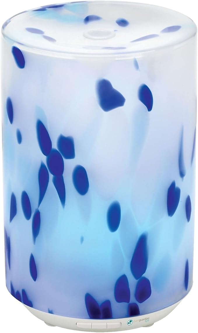 PureGuardian 200ml Ultrasonic Cool Mist Designer Glass Aromatherapy Essential Oil Diffuser with Night Light & 3 Speed Mist Options, Blue, SPA325CA