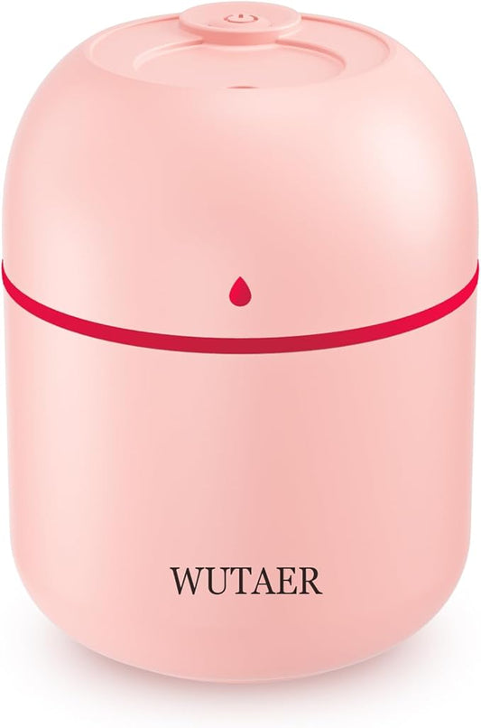 Portable Small Humidifier, WUTAER USB Personal Desktop Humidifier for Car, Office Room, Bedroom, Auto Shut-Off, 2 Mist Modes, Super Quiet(220ml, Pink)
