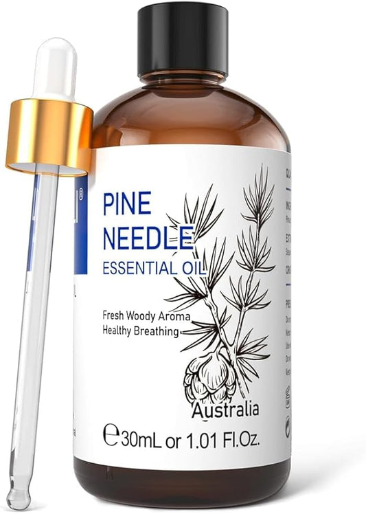 HIQILI Pine Needle Essential Oil, Strong Fresh Woody Fragrance for Better Breath Used with Aromatherapy Diffuser, Soap Candle Making Scent, DIY Perfume, Beard Shave and Cleaning Spray - 30ml
