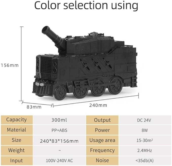 Essential Oil Diffuser, Tank Diffuser 300ML Essential Oil Diffuser, Flame Effect Cool Mist Humidifier, 2 Spray Modes, Retro Train-Shaped Aroma Diffuser for Home,Bedroom,Office,Yoga(Black)
