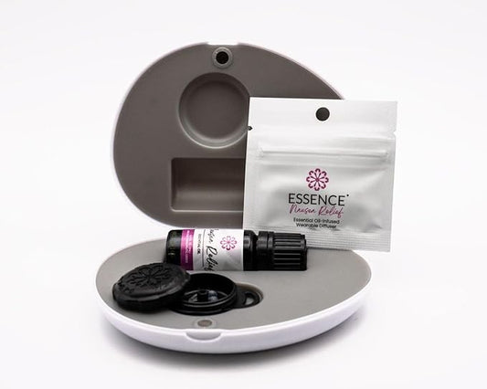 Essence Pearl Travel Case | Nausea Relief Essential Oil | Aromatherapy Nasal Diffuser & Essential Oil Carrying Case | Peppermint & Ginger Blend | Travel-Friendly Kit | Black Pod