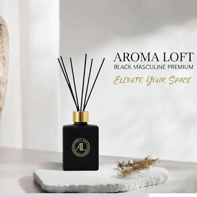 Black Reed Diffusers for Home | Premium Long-Lasting Fragrance Diffuser | Reed Diffuser Sticks in Oil Set | Smells Good in Bathroom & Office | Black, Spice Fragrance Oils Scent (5 oz)