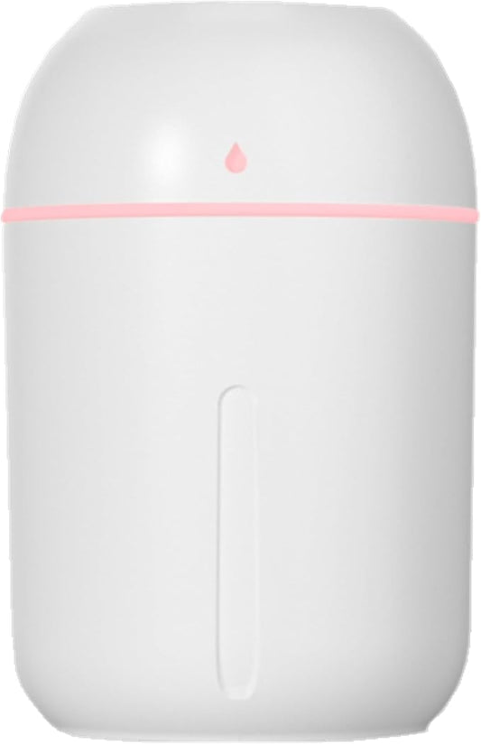 Mini USB Humidifier - Large Capacity, Ultra-Quiet 20dB, 2 Modes (Continuous/Intermittent) with Anti-Dry Burn & Night Light, Nano Mist for Room/Car/Office Desk (<10㎡) (White, 330ml)