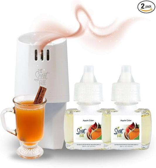 Scent Fill Apple Cider Plug in Air Freshener, Scented Oil Refills, 2 Refills + Diffuser
