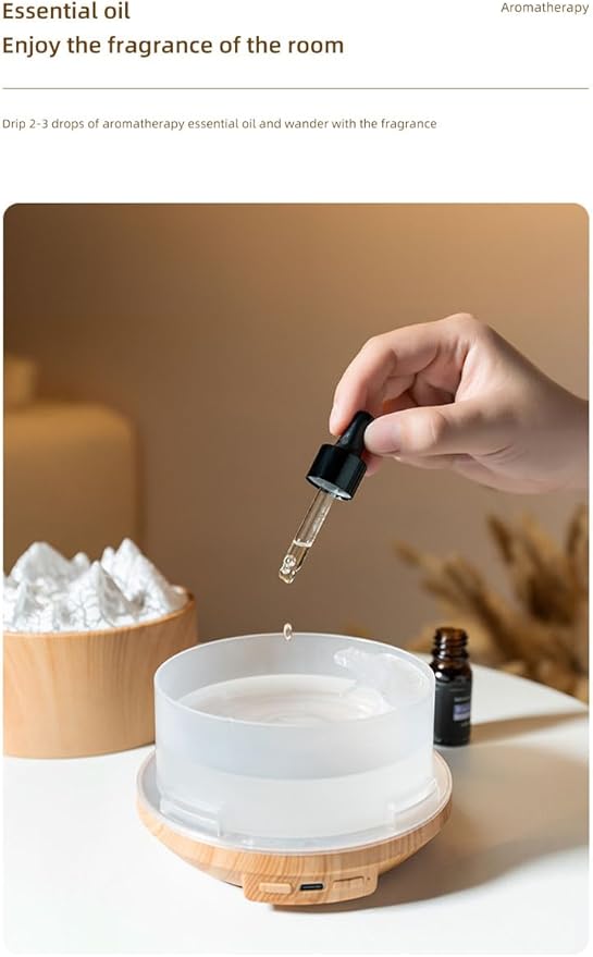 Essential Oil Diffuser, Volcano Fire Flame Aromatherapy Diffuser, 300ml Ultrasonic Cool Mist Humidifier, Scent Aroma Diffuser with 7 Colors Light, Timer&Auto Shut-Off for Home, Room (Dark Wood)