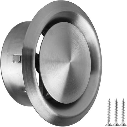 4 inch Stainless Steel Diffuser - Adjustable Vent for Wall - Ceiling Duct Cover - Exhaust Air Valve - Round Ventilation Covers for Bathroom Kitchen Garage