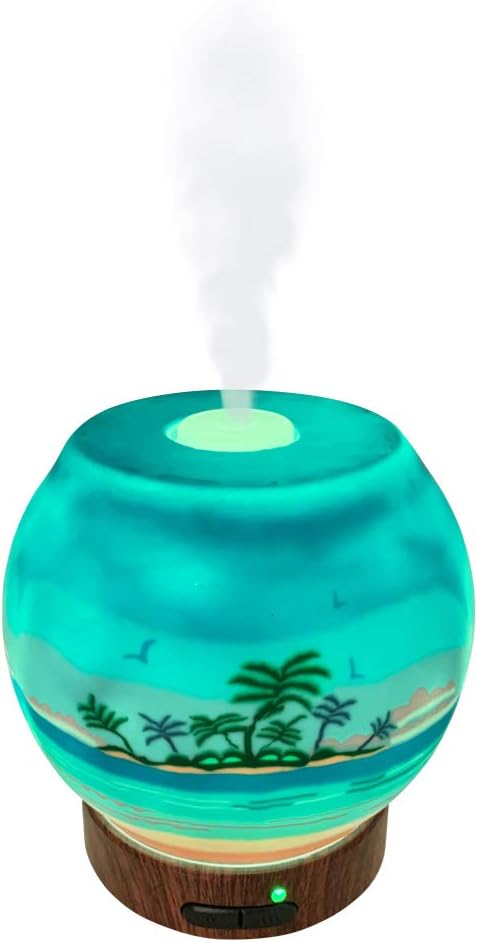 Essential Oil Diffuser Ultrasonic Handcrafted 120ml Aroma Essential Oil Cool Mist Humidifier with Adjustable Mist Mode, Auto Shut-Off and 7 Color LED Lights Changing (Tropical Beach)