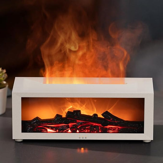 Essential Oil Diffuser, Fireplace Flame Oil Diffuser - Aromatherapy Aroma Humidifier, Upgrade 7 Colors Noiseless Remote Control - Perfect for Bedroom Home Office (150ml Fireplace Flame, White)