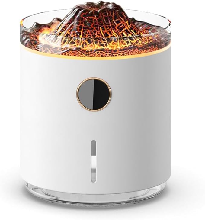 500ml large capacity digital flame jellyfish aromatherapy machine, volcanic flame mist ultrasonic cold mist diffuser, silent operation, suitable for bedrooms, offices, homes, gifts (White)